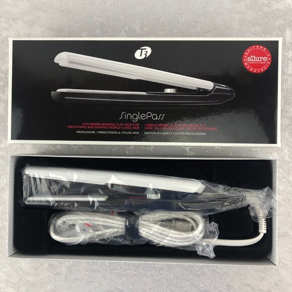 T3 SinglePass White & Black Flat Iron for World-Class Hair New in Box Never Used - Picture 2 of 12